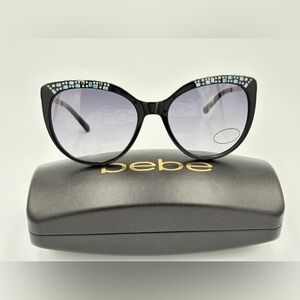 Bebe Women’s Sunglasses Black Cat-Eye Sunglasses with Stone Extra 56-18-140